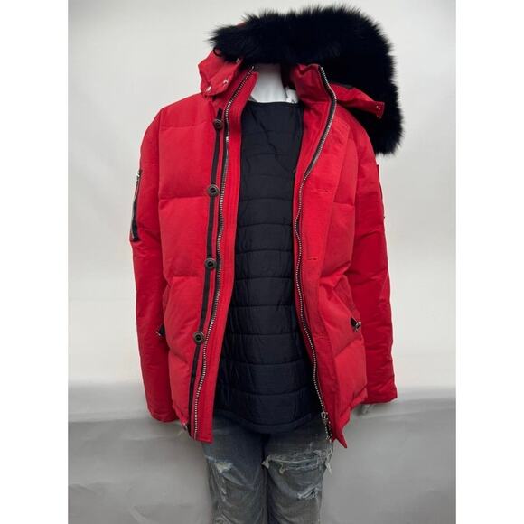 Men's Moose Knuckles Red Puffer Down Jacket With Detachable Fur Hood Size XL - Picture 12 of 16